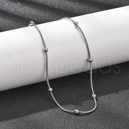 304 Stainless Steel Ball Round Snake Chain Necklaces NJEW-B131-02P-1