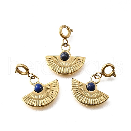 304 Stainless Steel Pave Natural Lapis Lazuli Fan Pendant Decoration STAS-H202-05G-1