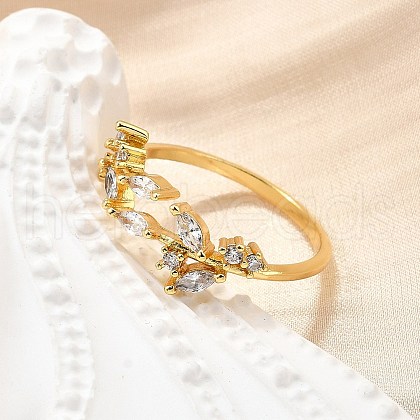 Brass Micro Pave Clear Cubic Zirconia Cuff Rings for Women RJEW-H247-12G-1