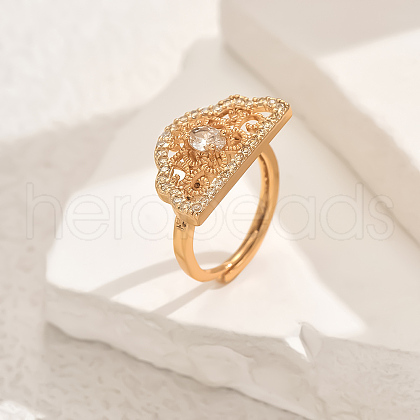 Hollow Geometric Brass Micro Pave Adjustable Finger Rings for Women RM6022-4-1