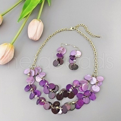 Flat Round Shell Dangle Earrings & Double Layer Necklaces Sets FS-WG04E23-04-1