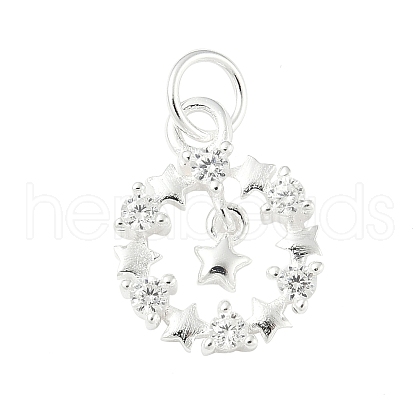 925 Sterling Silver Micro Pave Clear Cubic Zirconia Star Ring Charms STER-S011-05S-1