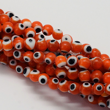 Handmade Evil Eye Lampwork Round Bead Strands LAMP-L055-6mm-03-1