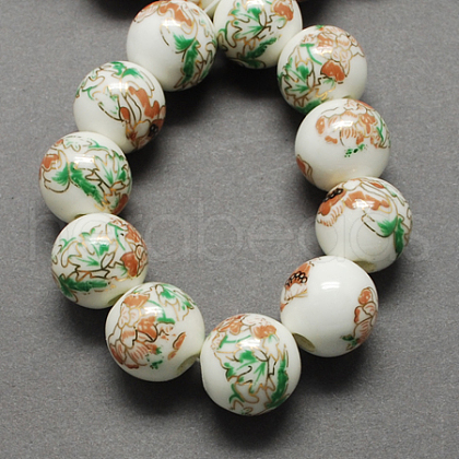 Handmade Printed Porcelain Beads PORC-Q199-10mm-03-1