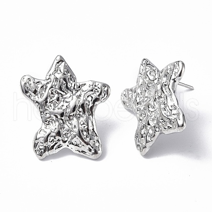 Non-Tarnish 304 Stainless Steel Textured Star Stud Earrings for Women EJEW-F300-01P-1