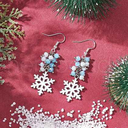 Snowflake Alloy Electroplate Glass Beads Dangle Earrings EJEW-TA00663-1