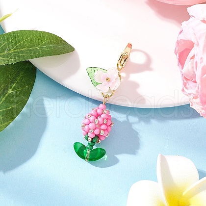 Flower Glass Pearl & Seed Beads Pendant Decorations HJEW-MZ00274-05-1