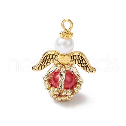 Glass Pearl Round Beaded Pendants PALLOY-MZ00747-04-1