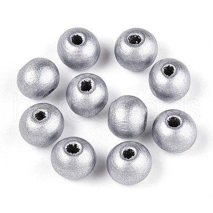 Spray Painted Round Natural Schima Wood Beads WOOD-A018-8mm-02-1