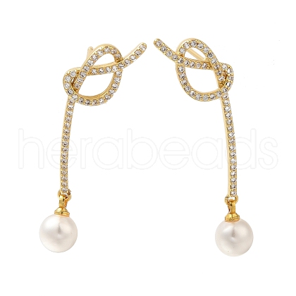 Rack Plating knot Brass Micro Pave Clear Cubic Zirconia Stud Earrings EJEW-H016-10G-1