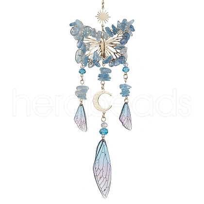 Natural Aquamarine and Resin Pendant Decorations HJEW-TA00134-01-1