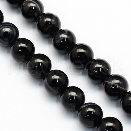 Natural Black Line Agate Round Beads Strands G-S155-6mm-1