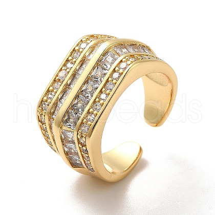 Clear Cubic Zirconia Multi Line Open Cuff Ring RJEW-C041-01G-1