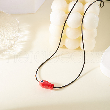 Fish Porcelain Pendant Black Wax Cord Necklaces FS-WG7FFA4-05-1