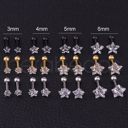 316L Surgical Stainless Steel Clear Cubic Zirconia Star Cartilage Earrings WGC4894-05-1