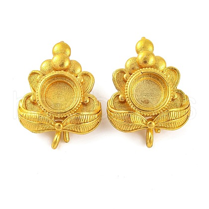 Flower Brass Earring Hooks with Round Tray KK-G502-21G-1