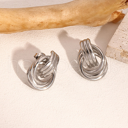 Stainless Steel Texture Multi-circle Knot Stud Earrings WP5091-2-1