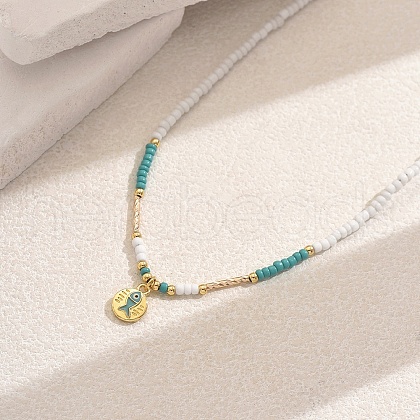 Bohemian Style Brass & Glass Seed Beaded Fish Pendant Necklace for Women Vacation Party PS4119-4-1
