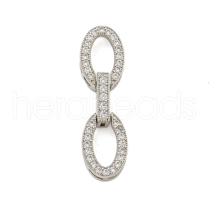 Rack Plating Oval Brass Micro Pave Clear Cubic Zirconia Fold Over Clasps KK-F876-04P-1