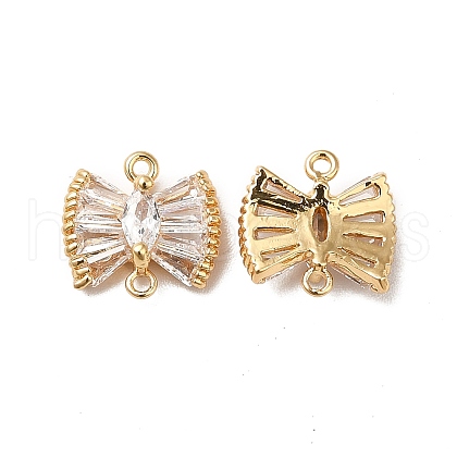 Brass Clear Glass Connector Charms KK-M233-38G-1