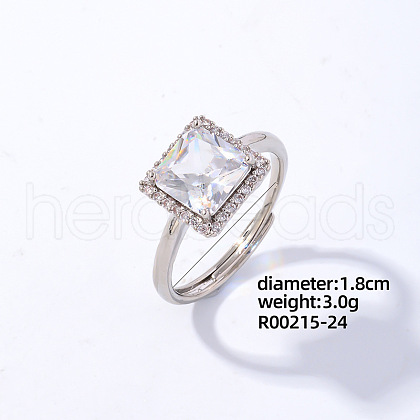 Mother's Day Rings Square Platinum Brass Adjustable Ring with Cubic Zirconia EG7863-18-1