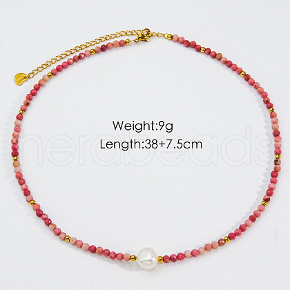 Handmade Natual Pearl & Natural Rhodonite & Shell Beaded Necklaces XL1709-1-1