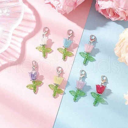 Flower Acrylic & Plastic Imitation Pearl Beads & Japanese Seed Beads Pendant Decorations HJEW-JM03232-01-1