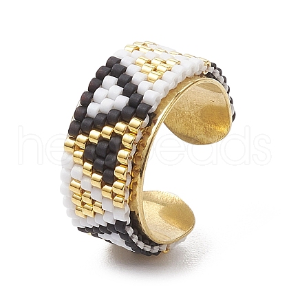 Glass Seed Beads Triangle Open Cuff Rings RJEW-MZ00020-1