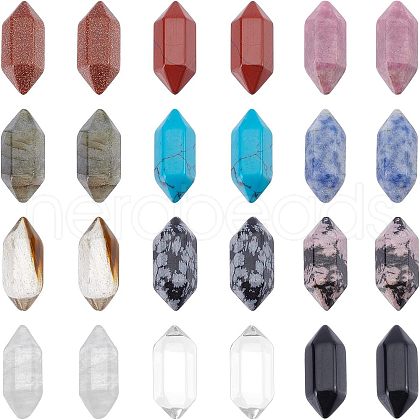 N24Pcs 12 Style Faceted No Hole Natural & Synthetic Gemstone for Wire Wrapped Pendants Making G-NB0003-01-1
