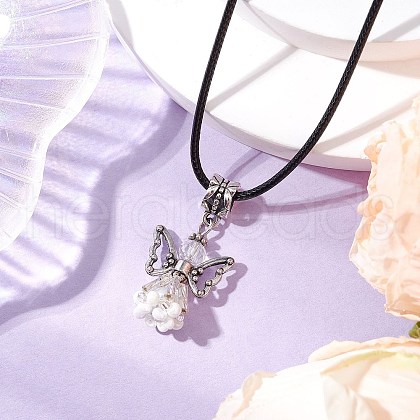 Angel Glass Sead Beaded Pendant Necklaces NJEW-MZ00094-06-1