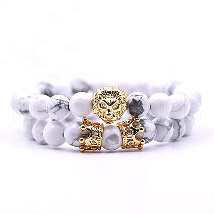 2Pcs Synthetic Howlite Round Beaded Stretch Bracelets CG7988-12-1