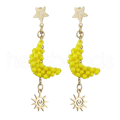 Glass Seed Beaded Dangle Stud Earrings for Women EJEW-MZ00214-1