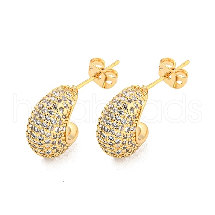 Teardrop Brass Pave Clear Cubic Zirconia Stud Earrings EJEW-M258-67G-1