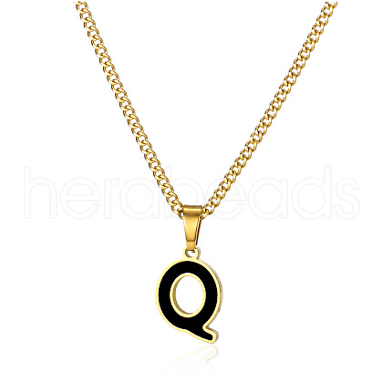 304 Stainless Steel Black Enamel Initial Pendant Twisted Chain Necklaces WG978E8-17-1