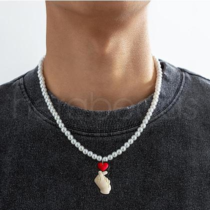PVC Initial Pendant Plastic Pearl Round Beaded Necklaces for Women Men FS-WGA2226-11-1