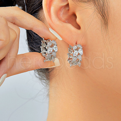 Exquisite Brass Clear Cubic Zirconia Teardrop Hoop Earrings FZ4597-1-1