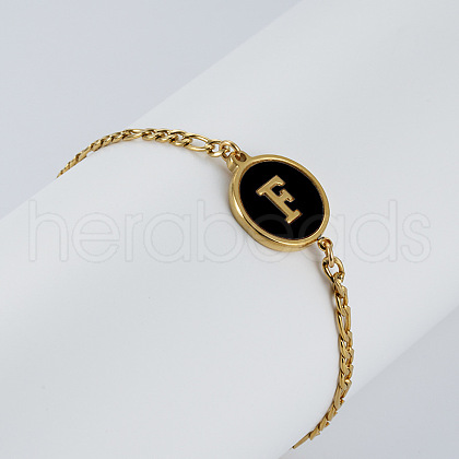 Flat Round with Letter Pattern 304 Stainless Steel Link Bracelets FS-WG4692B-04-1