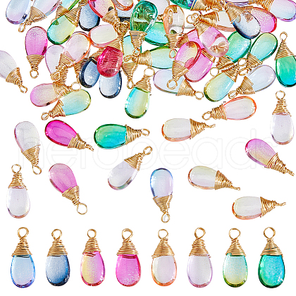 80Pcs 8 Colors Glass Pendants PALLOY-DC00017-1