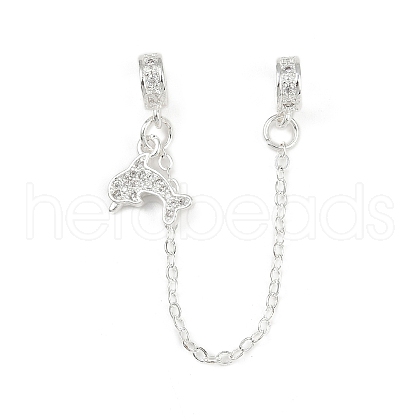 Brass Pave Clear Cubic Zirconia European Safety Chains with Charms KK-L236-16C-S-1