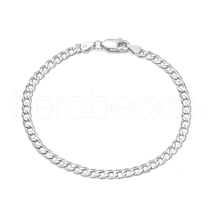 Rhodium Plated 925 Sterling Silver Curb Chain Bracelets BJEW-I314-007A-P-1