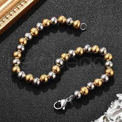 304 Stainless Steel Round Beads Bracelets BJEW-Q038-06GP-1