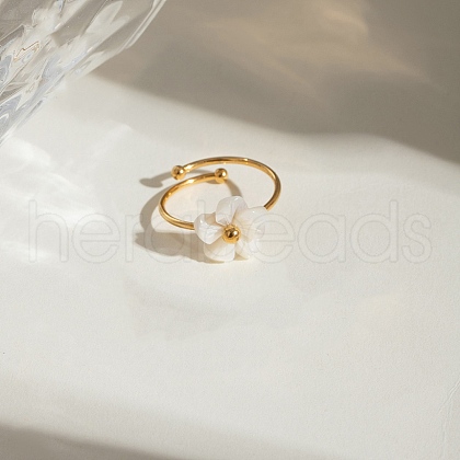 304 Stainless Steel Shell Ring RJEW-D305-05G-1