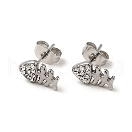 Rhinestone Fishbone Stud Earrings with 316 Surgical Stainless Steel Pins EJEW-A081-13P-02-1