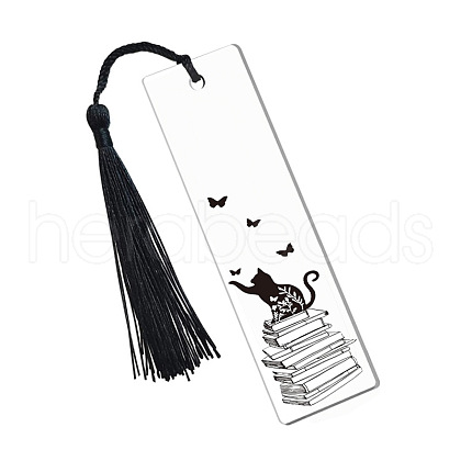 Cat & Book Pattern Transparent Acrylic Bookmarks PW-WG99098-01-1