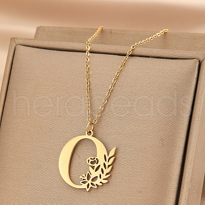 304 Stainless Steel Flower Initial Pendant Necklaces WGE911E-15-1