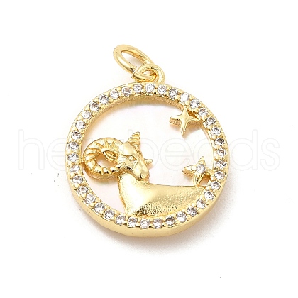 Brass Clear Cubic Zirconia with Shell Pendants KK-G450-02G-07-1