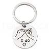 Non-Tarnish Valentine's Day Theme 304 Stainless Steel Flat Round with Word I Do Pendant Keychain KEYC-K018-01P-02-1