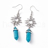 Synthetic Turquoise Bullet with Sun Dangle Earrings EJEW-I276-01P-11-3