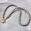 Brass Micro Pave Clear Cubic Zirconia Heart Pendant Round Beaded Necklaces for Women NJEW-D314-07PG-3