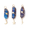 3Pcs 3 Styles Electroplated Natural Quartz Crystal Pointed Copper Wire Wrapped Pendants PALLOY-JF03766-03-1